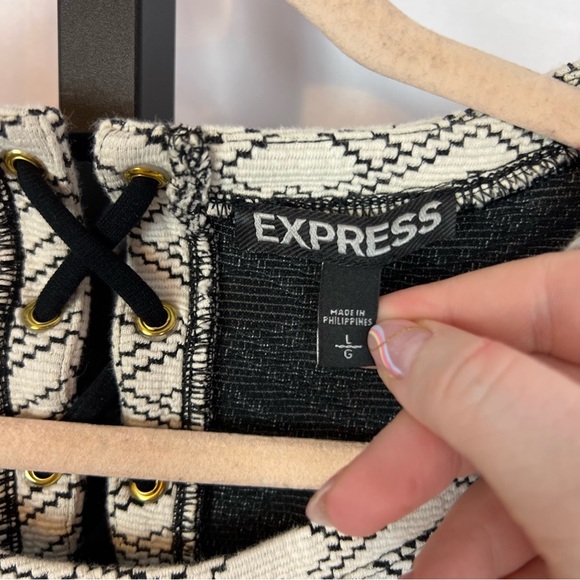 Express Cream and Black Lace Up Back Dress, size Large - Picture 2 of 8